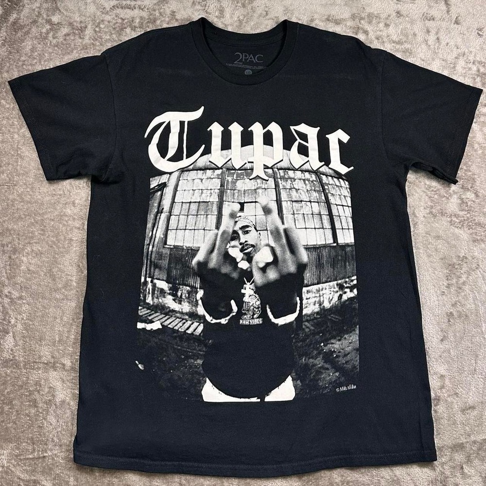 Tupac Graphic T-Shirt Black Rap Tee Hip‎ Hop Streetwear Men's Size L